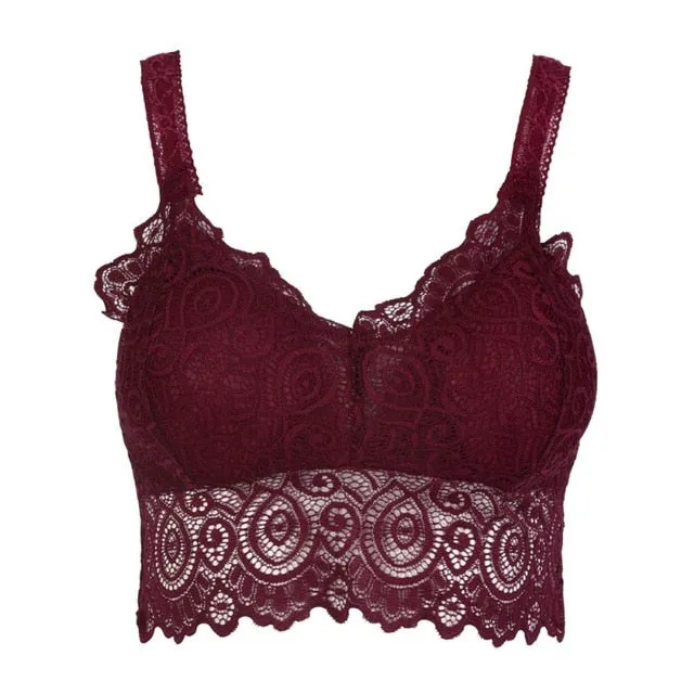2019 Floral Cami Padded Tank Tops Sexy Women Lace Crochet Bralette Bralet Bra Bustier Crop Top