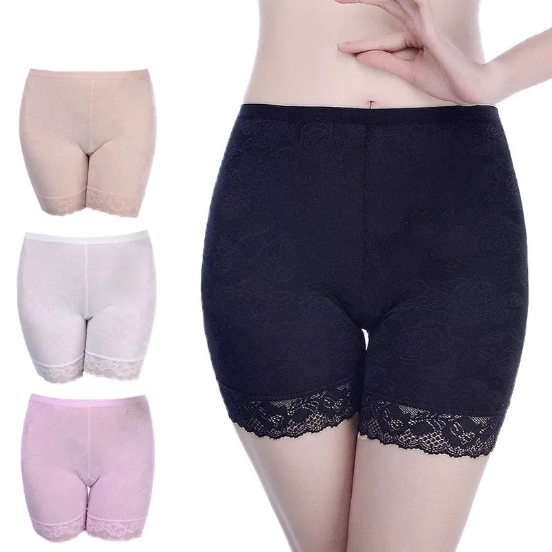 3 Pieces/Set Women Boxer Female Boyshort Lace Mid-Round Short Pants Comfortable Black Boyshort