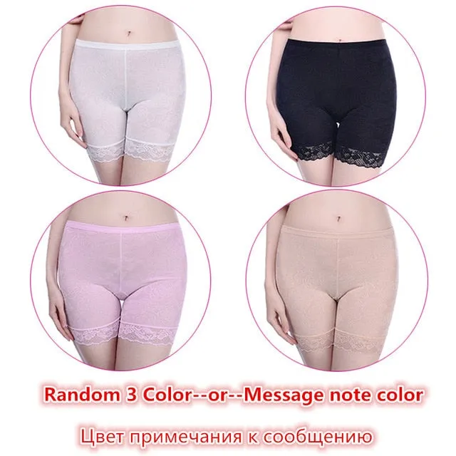 3 Pieces/Set Women Boxer Female Boyshort Lace Mid-Round Short Pants Comfortable Black Boyshort