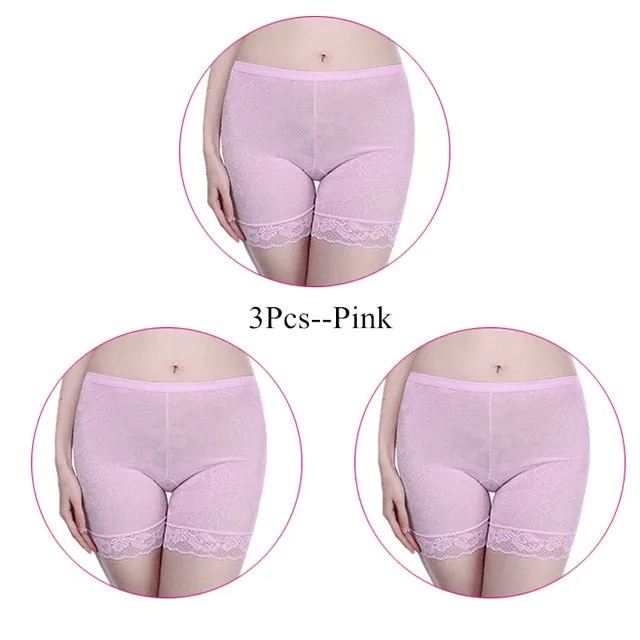 3 Pieces/Set Women Boxer Female Boyshort Lace Mid-Round Short Pants Comfortable Black Boyshort