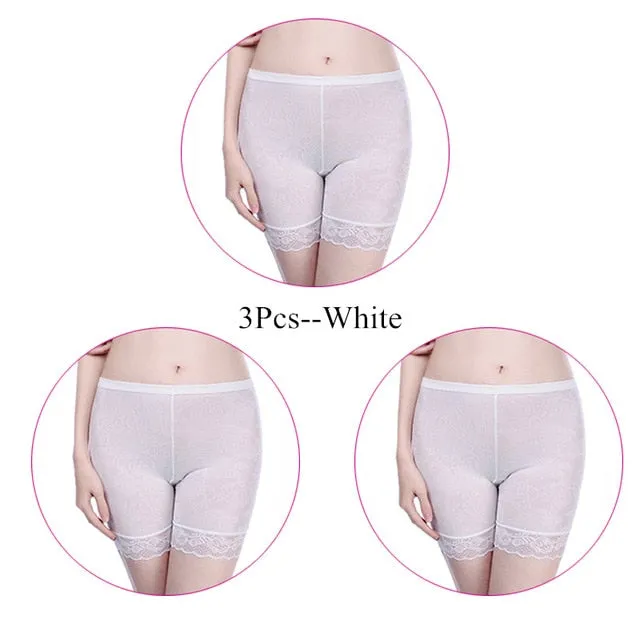 3 Pieces/Set Women Boxer Female Boyshort Lace Mid-Round Short Pants Comfortable Black Boyshort