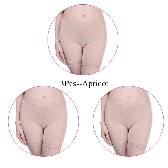 3 Pieces/Set Women Boxer Female Boyshort Lace Mid-Round Short Pants Comfortable Black Boyshort