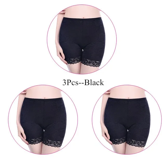 3 Pieces/Set Women Boxer Female Boyshort Lace Mid-Round Short Pants Comfortable Black Boyshort