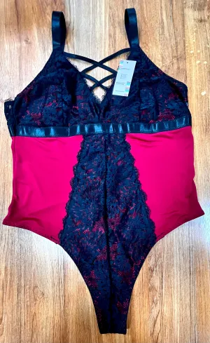 BomDeals Plus Size Underwearfor Women Sexy Classic Teddy Lingerie Criss-Cross Lace Bra One Piece Babydoll with Garter Belts