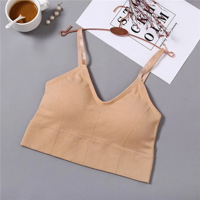 Deep V Women Sexy Bralette Soft Cotton Bra Solid Color Crop Top Push Up Padded Bralette Comfortable Underwear Wire Free Lingerie
