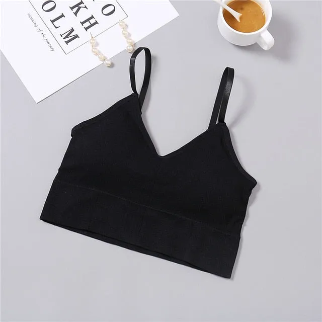 Deep V Women Sexy Bralette Soft Cotton Bra Solid Color Crop Top Push Up Padded Bralette Comfortable Underwear Wire Free Lingerie