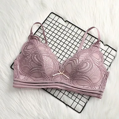 DERUILADY Sexy Thin Bralette Lingerie Lace Floral Wireless Bras For Women Comfortable Seamless Push Up Bra Adjusted Underwear