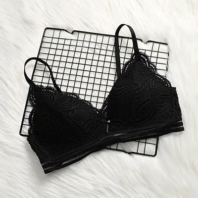 DERUILADY Sexy Thin Bralette Lingerie Lace Floral Wireless Bras For Women Comfortable Seamless Push Up Bra Adjusted Underwear
