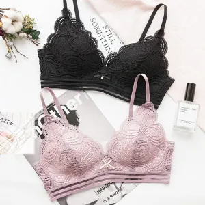 DERUILADY Sexy Thin Bralette Lingerie Lace Floral Wireless Bras For Women Comfortable Seamless Push Up Bra Adjusted Underwear