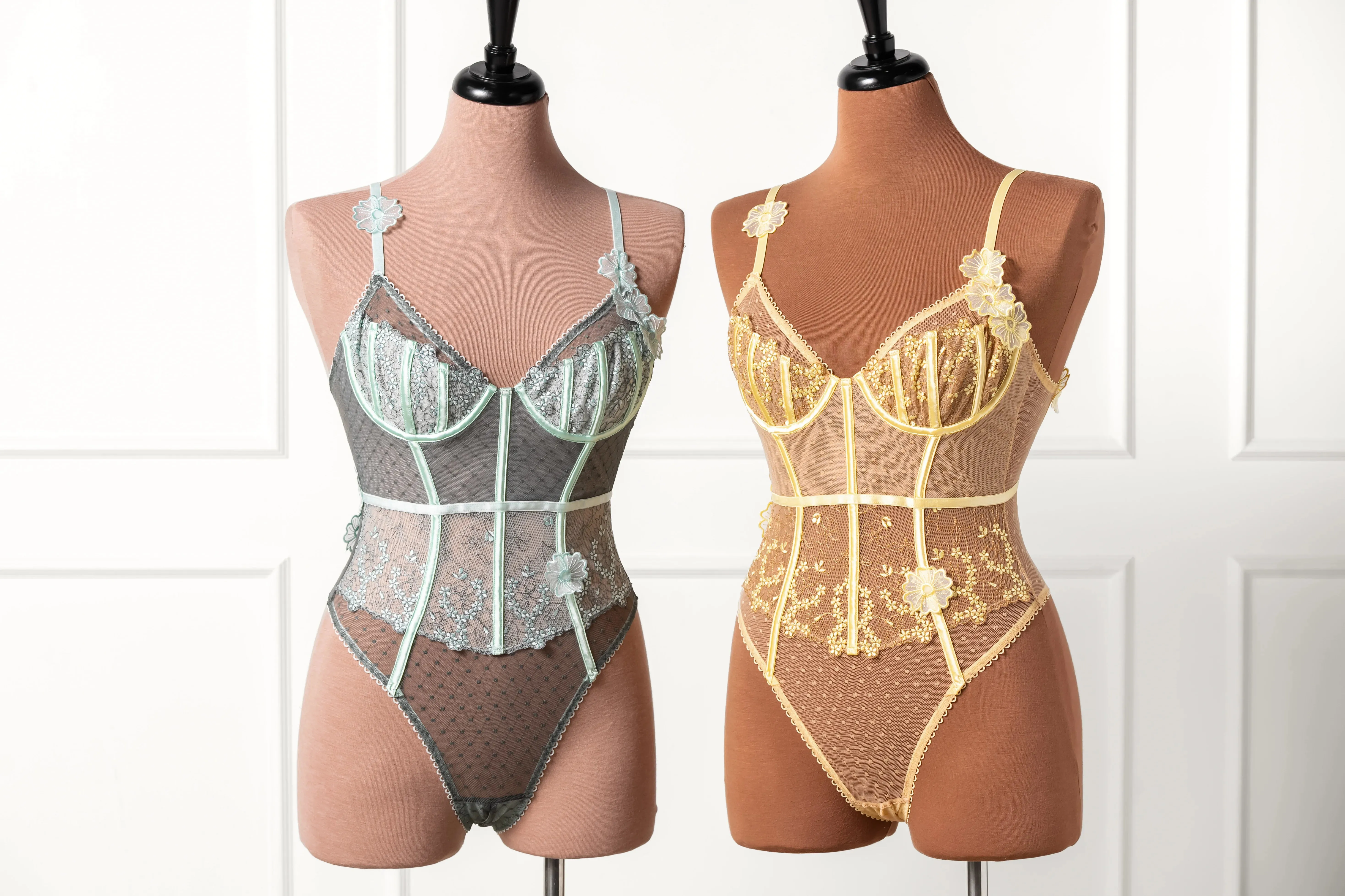 Embroidered Appliqu Crotchless Teddy - Mint Julep
