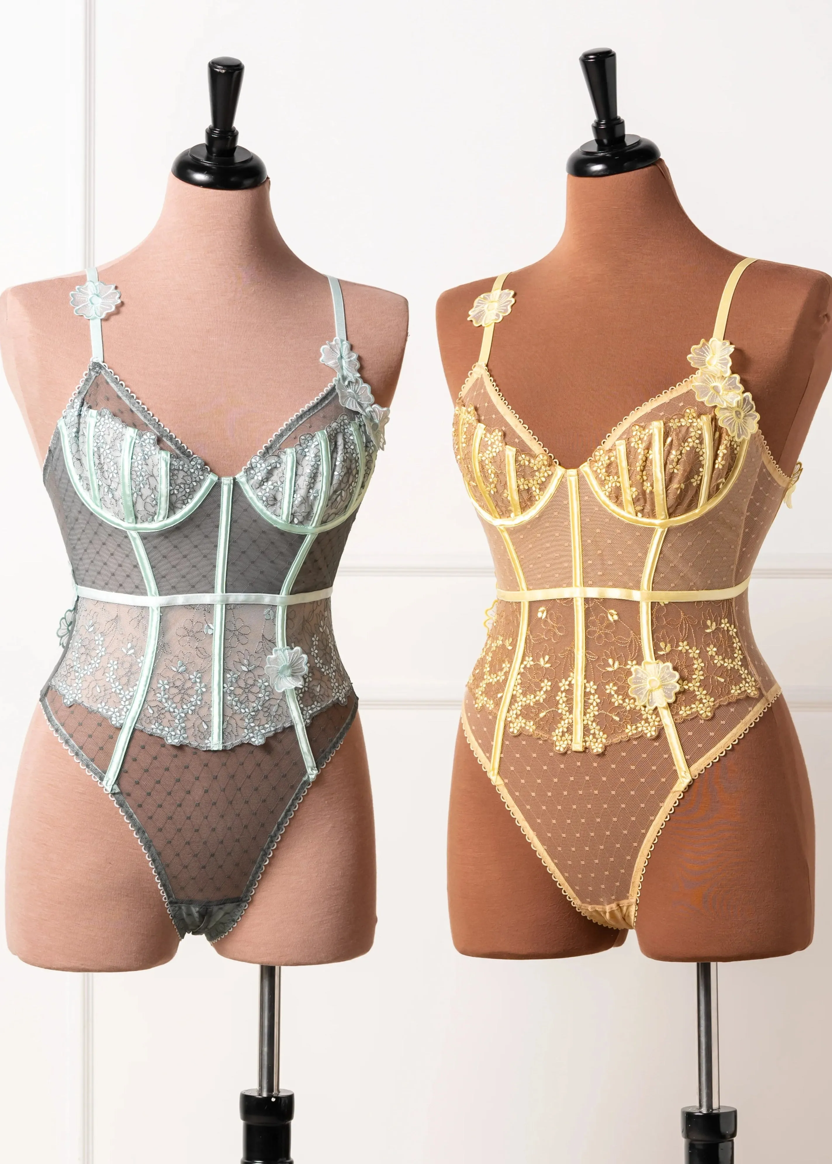 Embroidered Appliqu Crotchless Teddy - Mint Julep