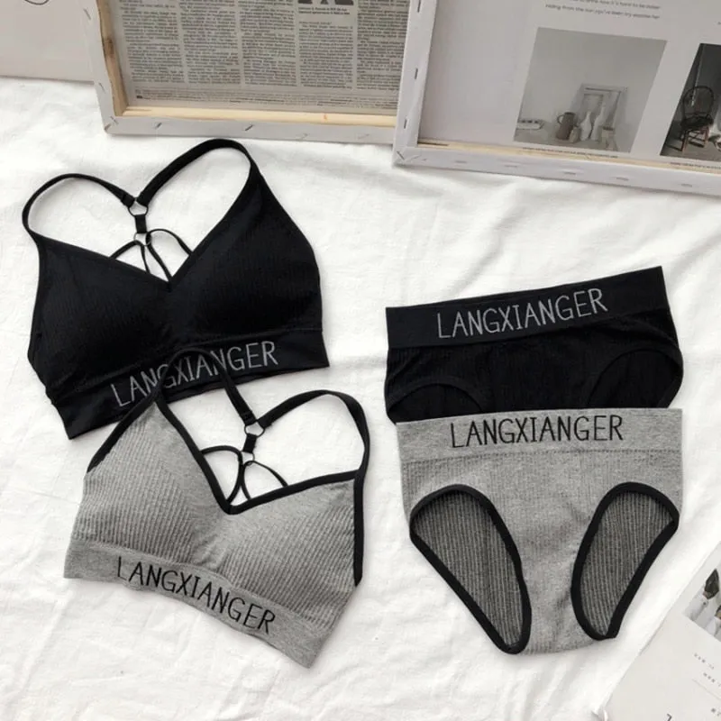 Fashion Bra Briefs Set For Women Lingerie With Pads Seamless Push Up Bralette Active Bra Plus Size XL Sports Underwear #D