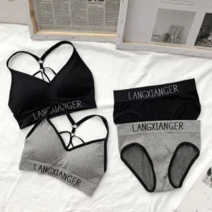Fashion Bra Briefs Set For Women Lingerie With Pads Seamless Push Up Bralette Active Bra Plus Size XL Sports Underwear #D