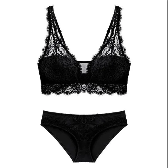 Fashion Sexy Bra set Lingerie Women's Lace Underwear eyelash Lace Lingerie Set Thin lined 3/4 cup Bralette V neck new arrival
