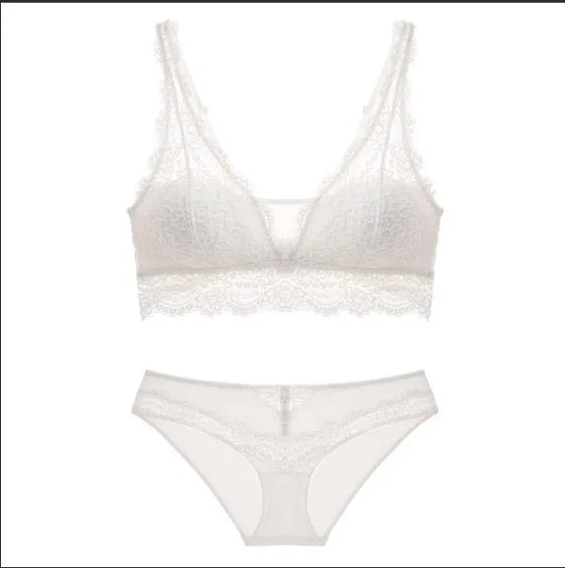 Fashion Sexy Bra set Lingerie Women's Lace Underwear eyelash Lace Lingerie Set Thin lined 3/4 cup Bralette V neck new arrival
