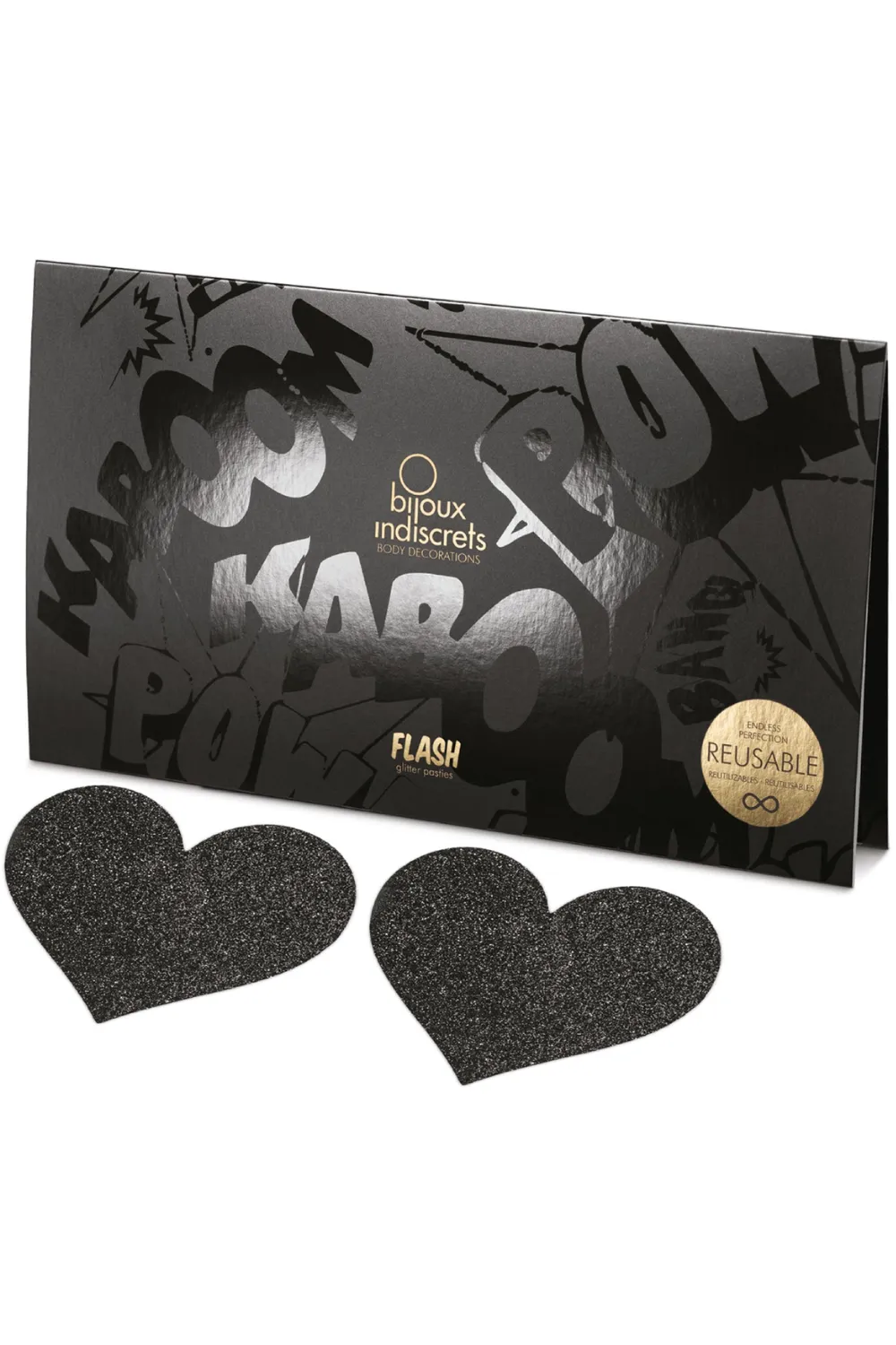 Flash Glitter Heart Pasties Black