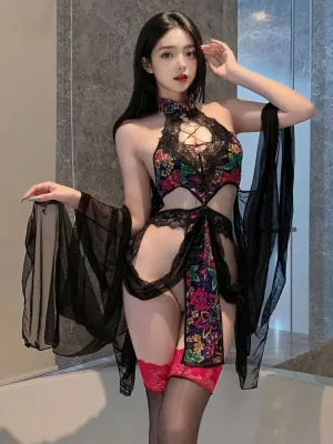 Floral Cutout Cheongsam Dress