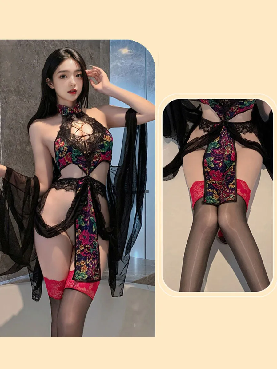 Floral Cutout Cheongsam Dress