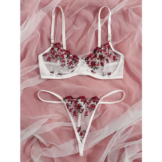 Floral Embroidery Lingerie Set