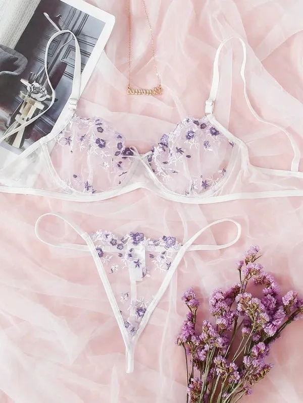 Floral Embroidery Lingerie Set