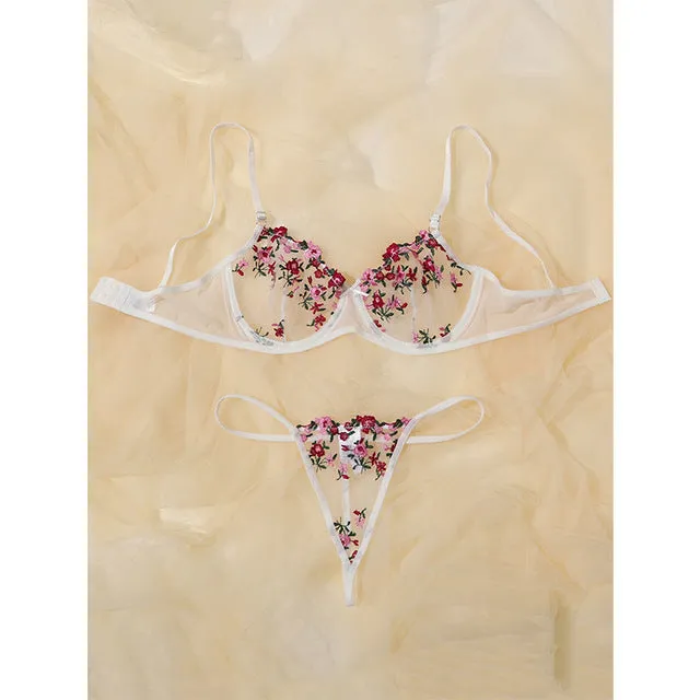 Floral Embroidery Lingerie Set