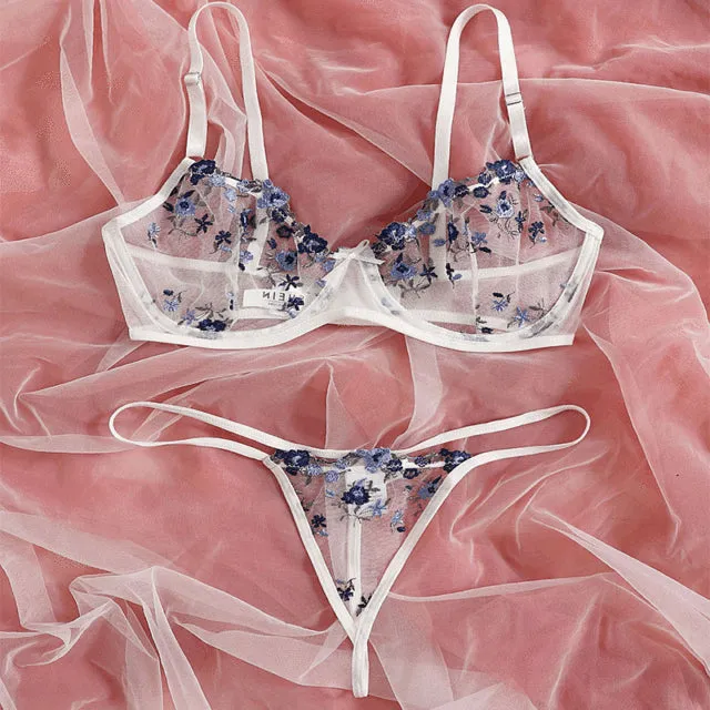 Floral Embroidery Lingerie Set