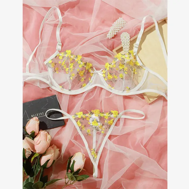 Floral Embroidery Lingerie Set