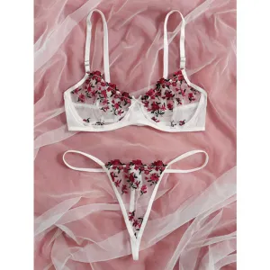 Floral Embroidery Lingerie Set