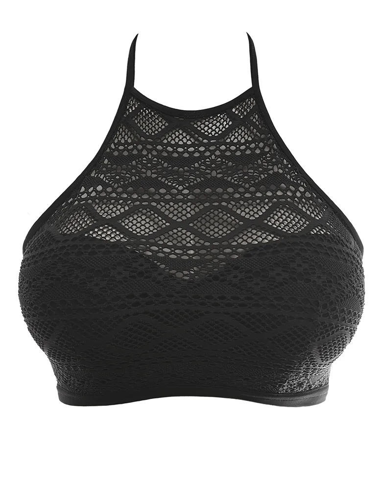 Freya Sundance AS3973 Black Underwire Padded Hi-Neck Crop Swim Top
