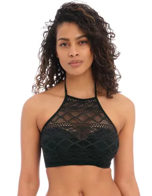 Freya Sundance AS3973 Black Underwire Padded Hi-Neck Crop Swim Top