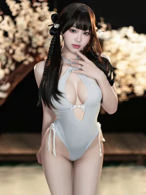 Glitter Chinese Style Crotchless Bodysuit