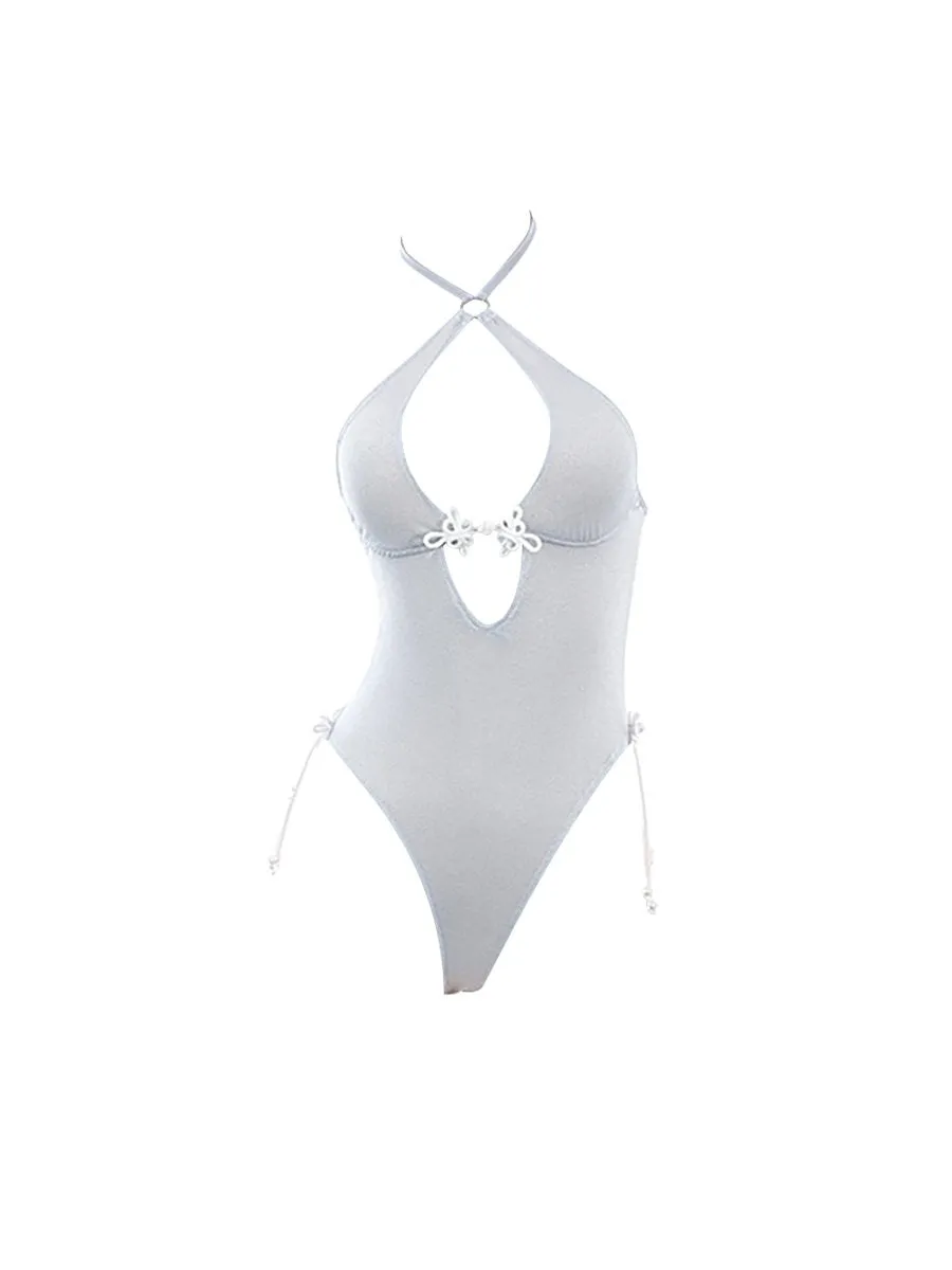 Glitter Chinese Style Crotchless Bodysuit