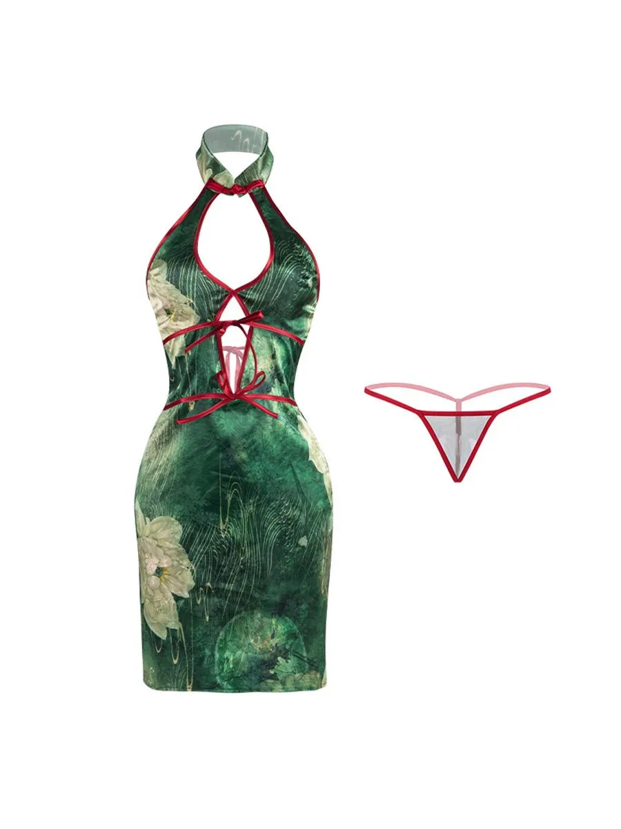 Green Floral Tie Back Cheongsam