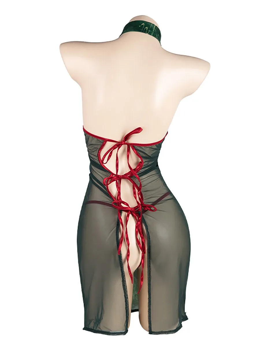 Green Floral Tie Back Cheongsam