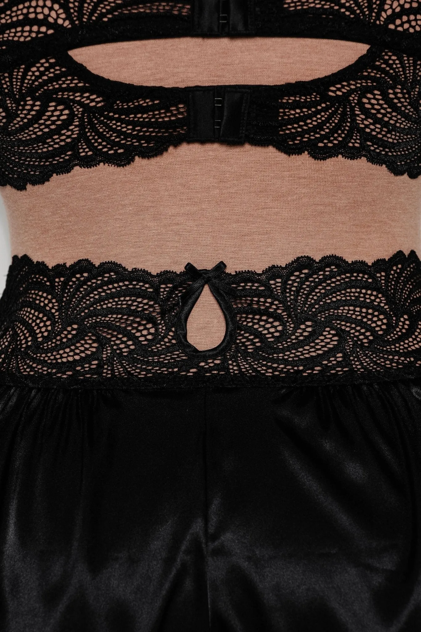 High Waist Lacy Satin Tap Shorts - Black