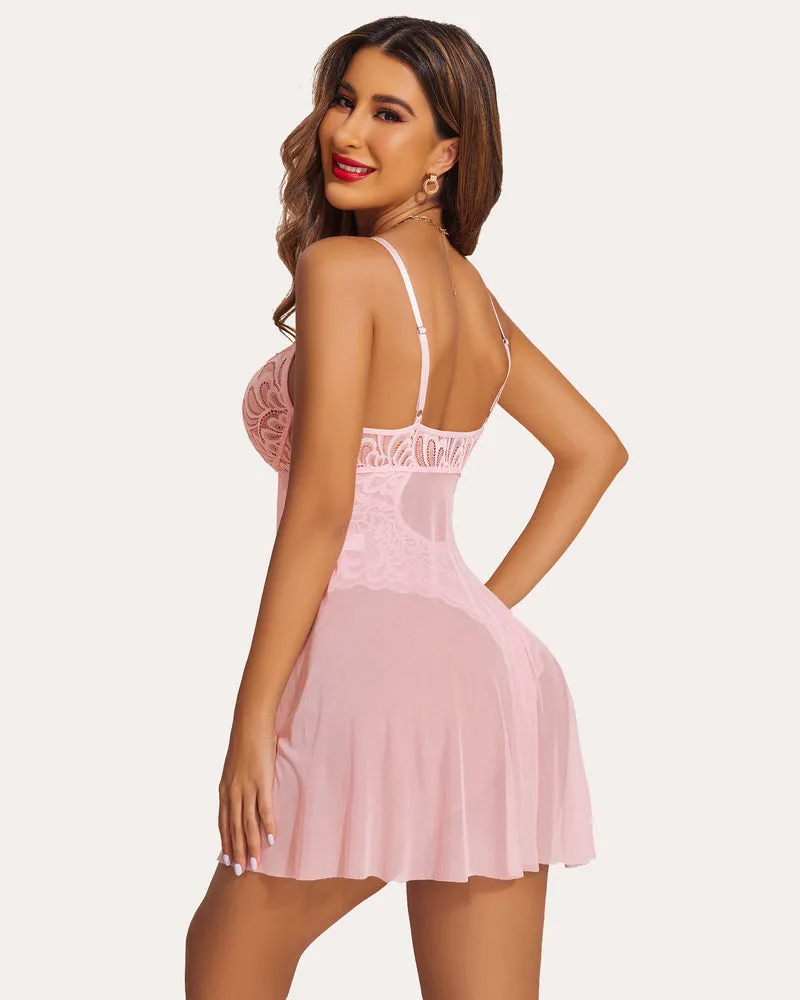 Lace Print Snap Crotch Teddy (DE Only)