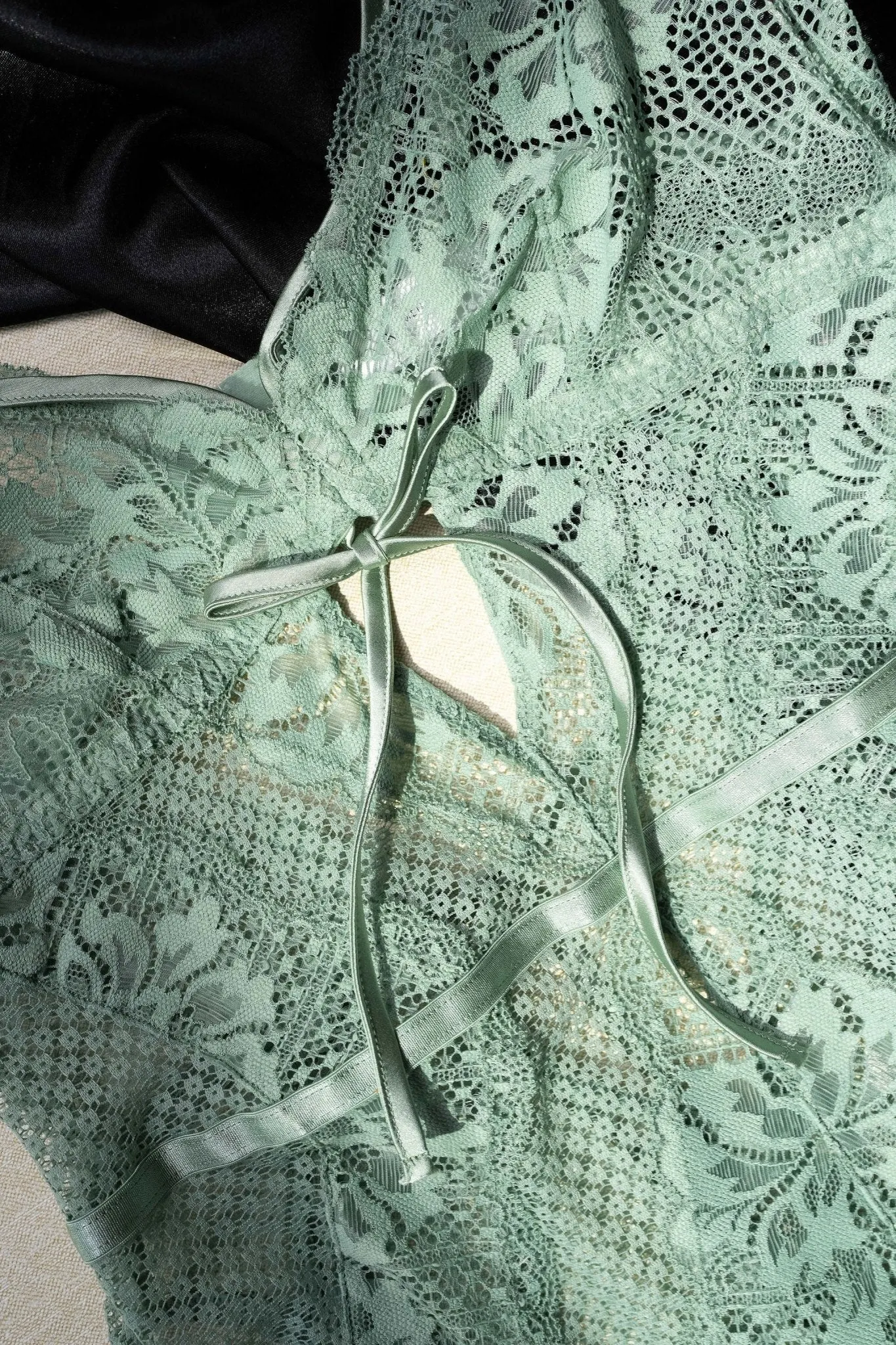 Lacy Caged Crotchless Teddy - Misty Jade