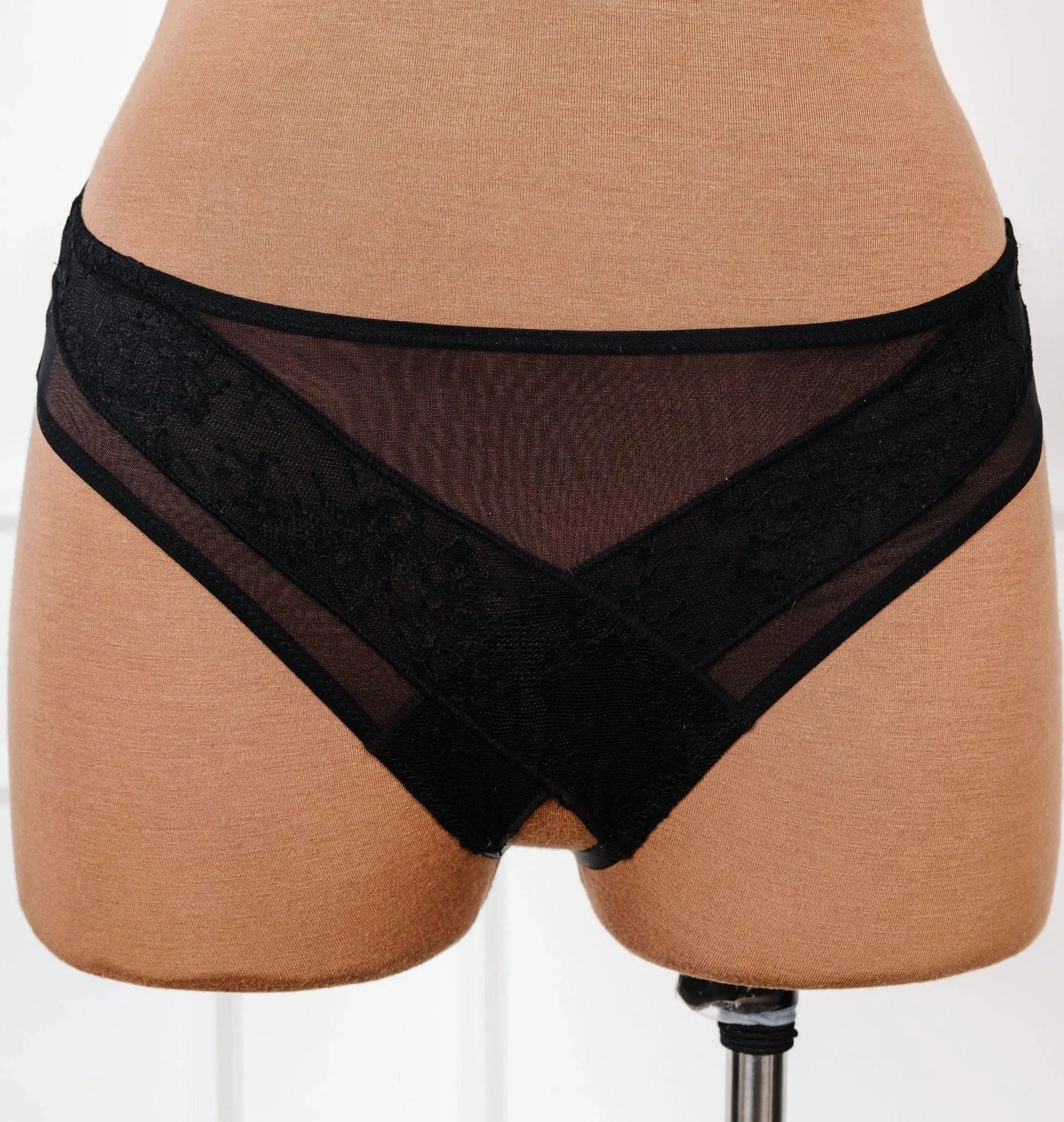 Lacy Crotchless Panty - Black
