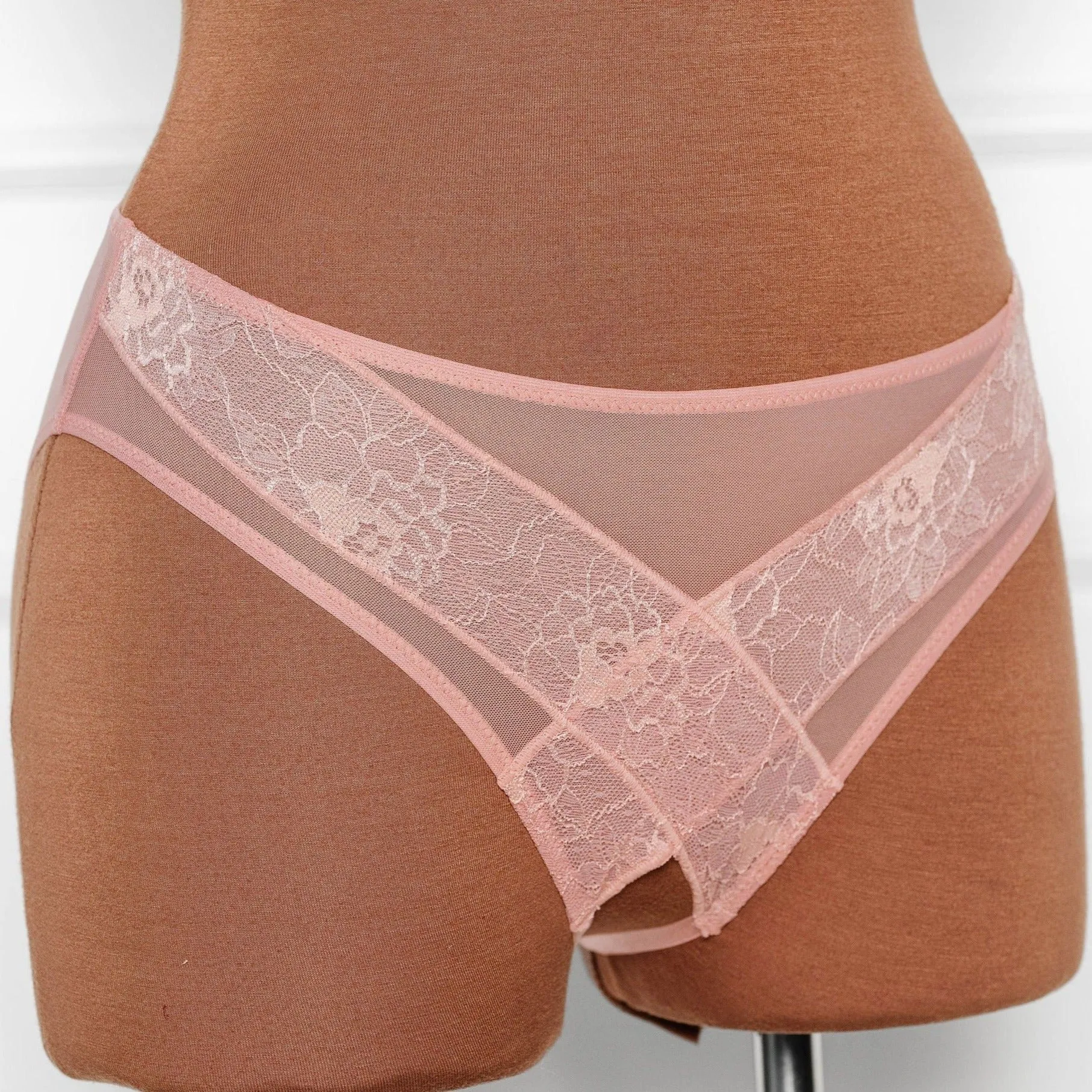 Lacy Crotchless Panty - Blush