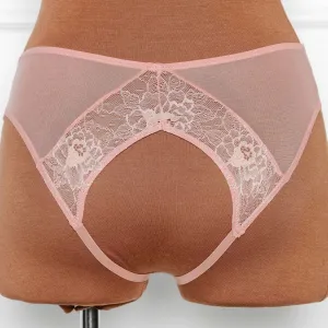 Lacy Crotchless Panty - Blush