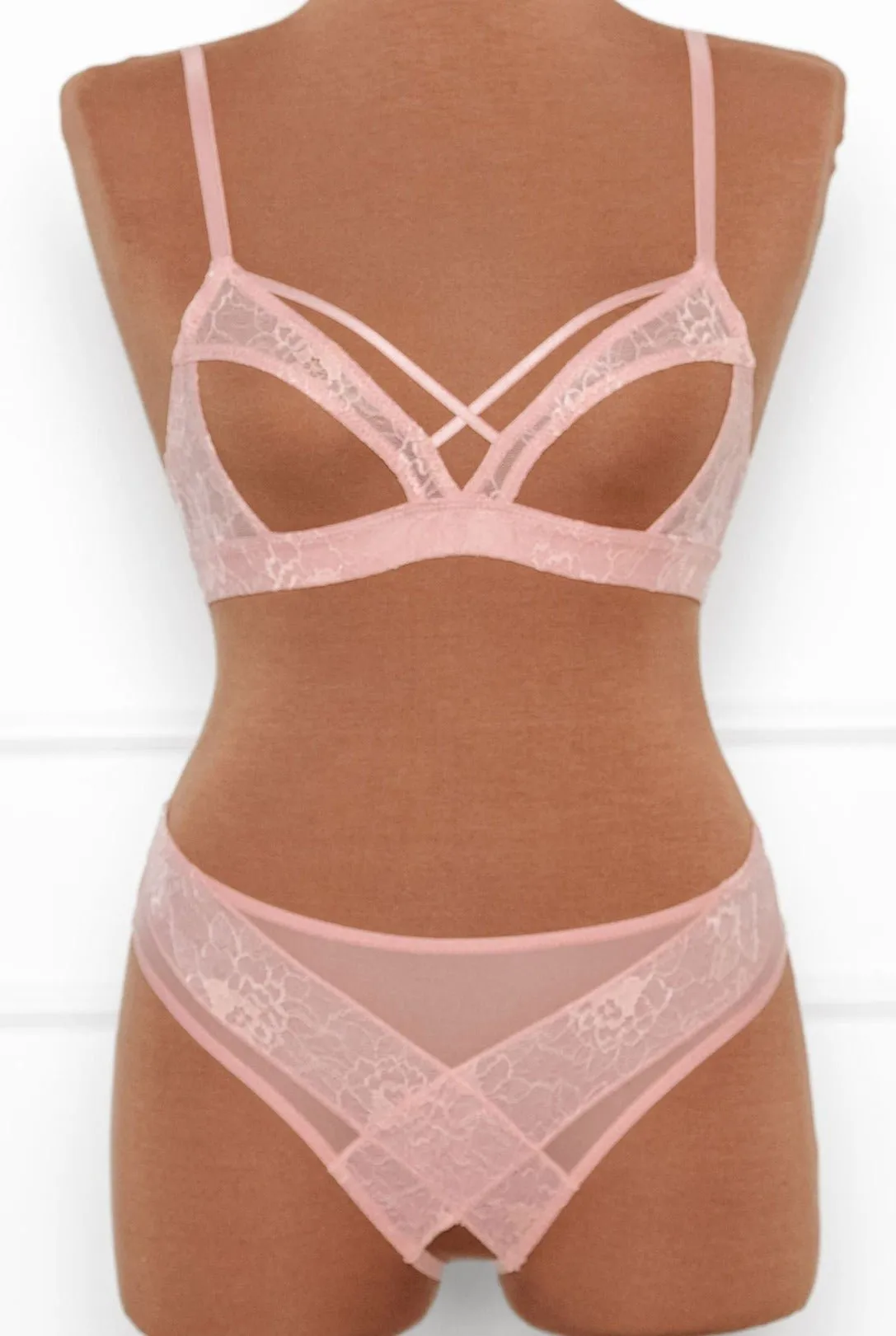 Lacy Crotchless Panty - Blush