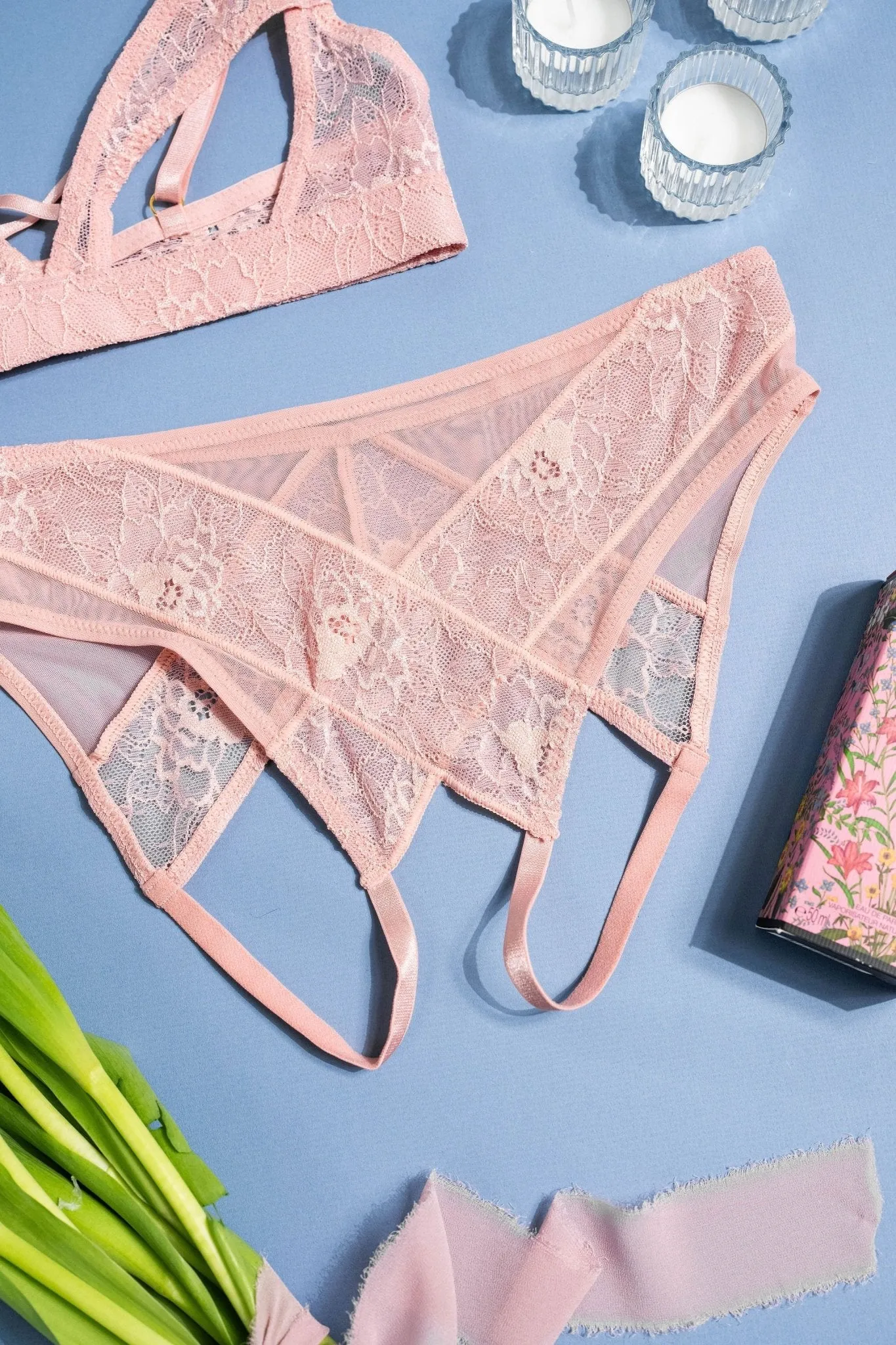Lacy Crotchless Panty - Blush