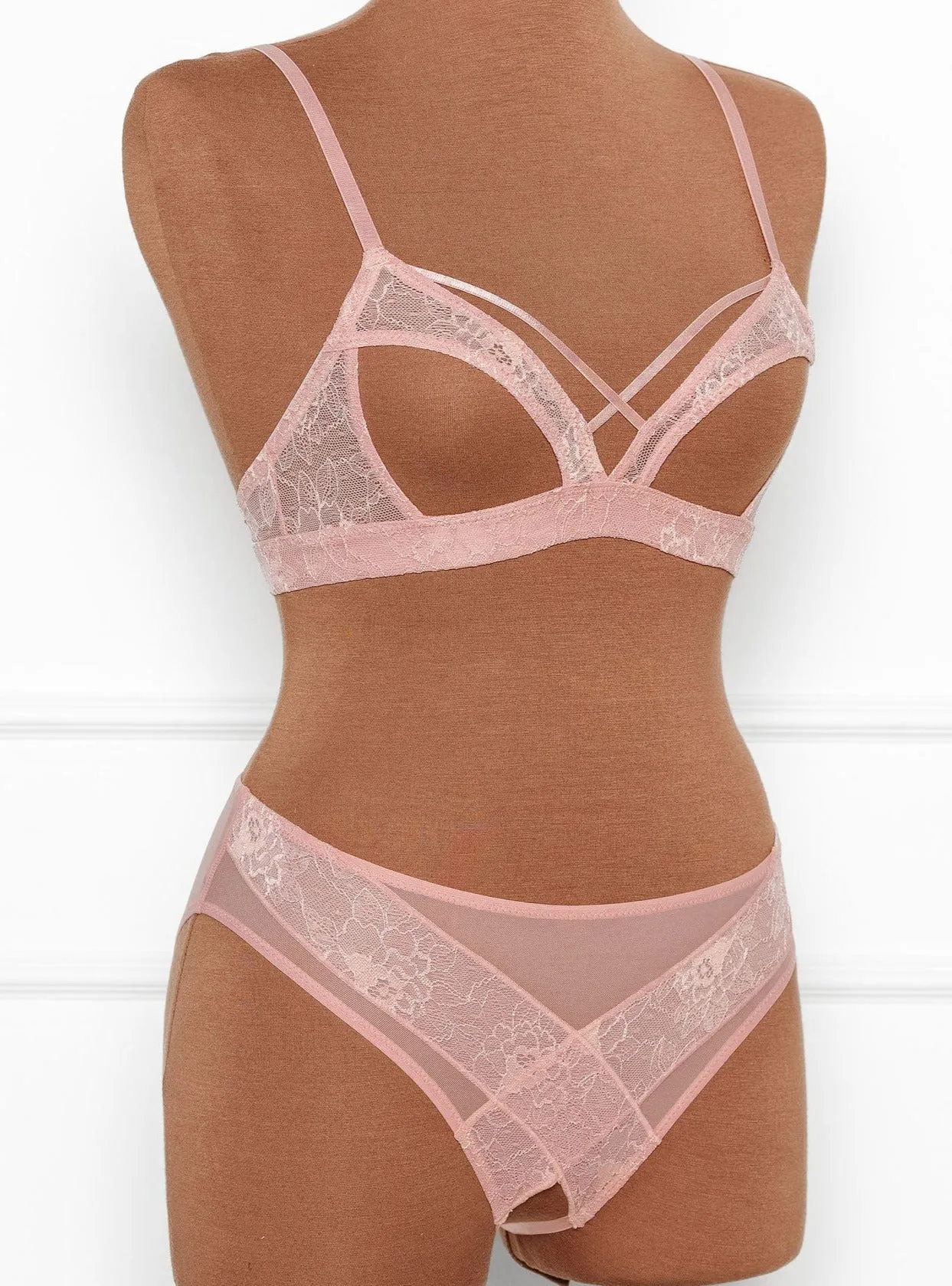 Lacy Crotchless Panty - Blush