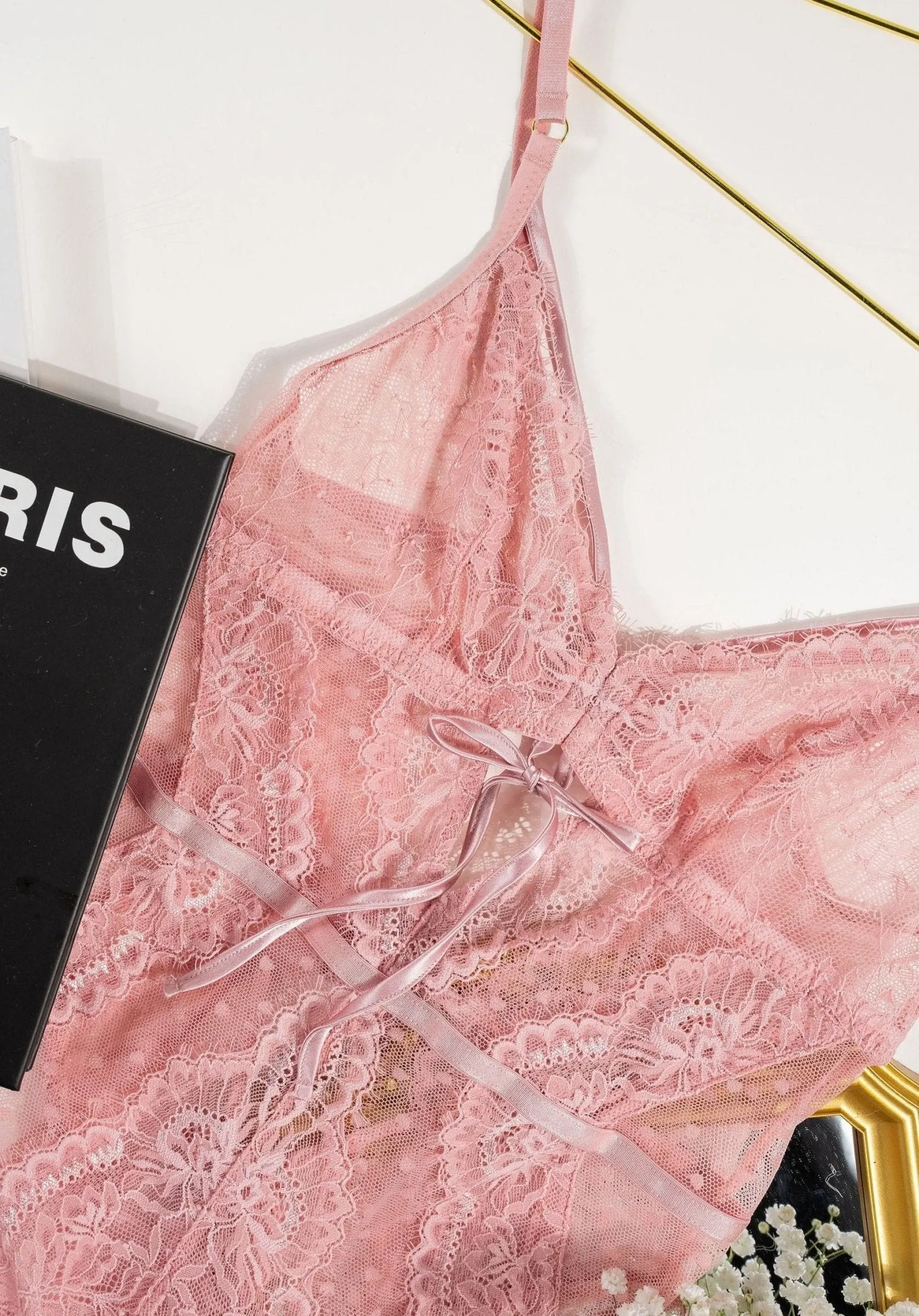 Lacy Crotchless Polka Dot Teddy - Blush