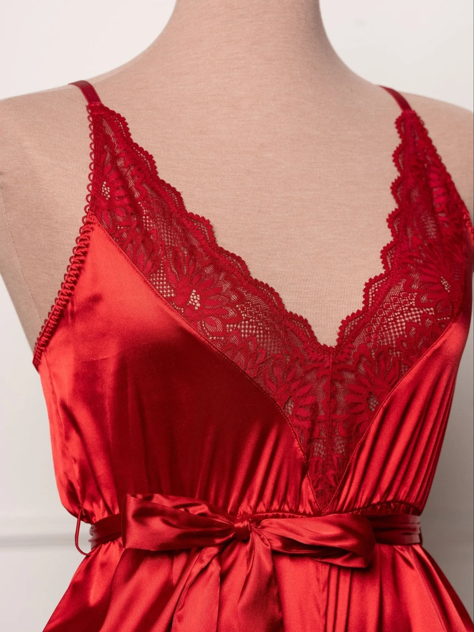 Lacy Satin Bow Romper - Red