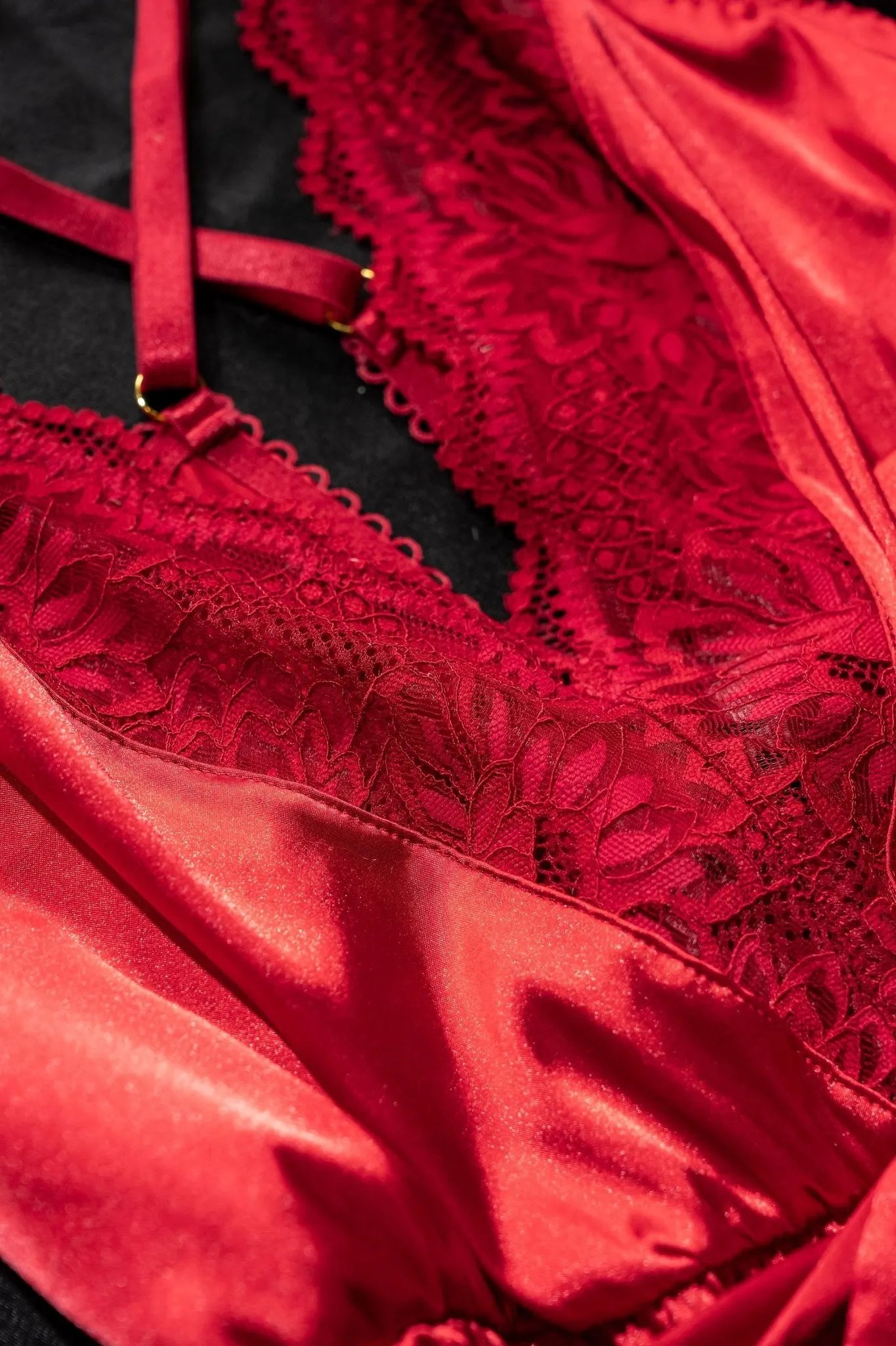 Lacy Satin Bow Romper - Red