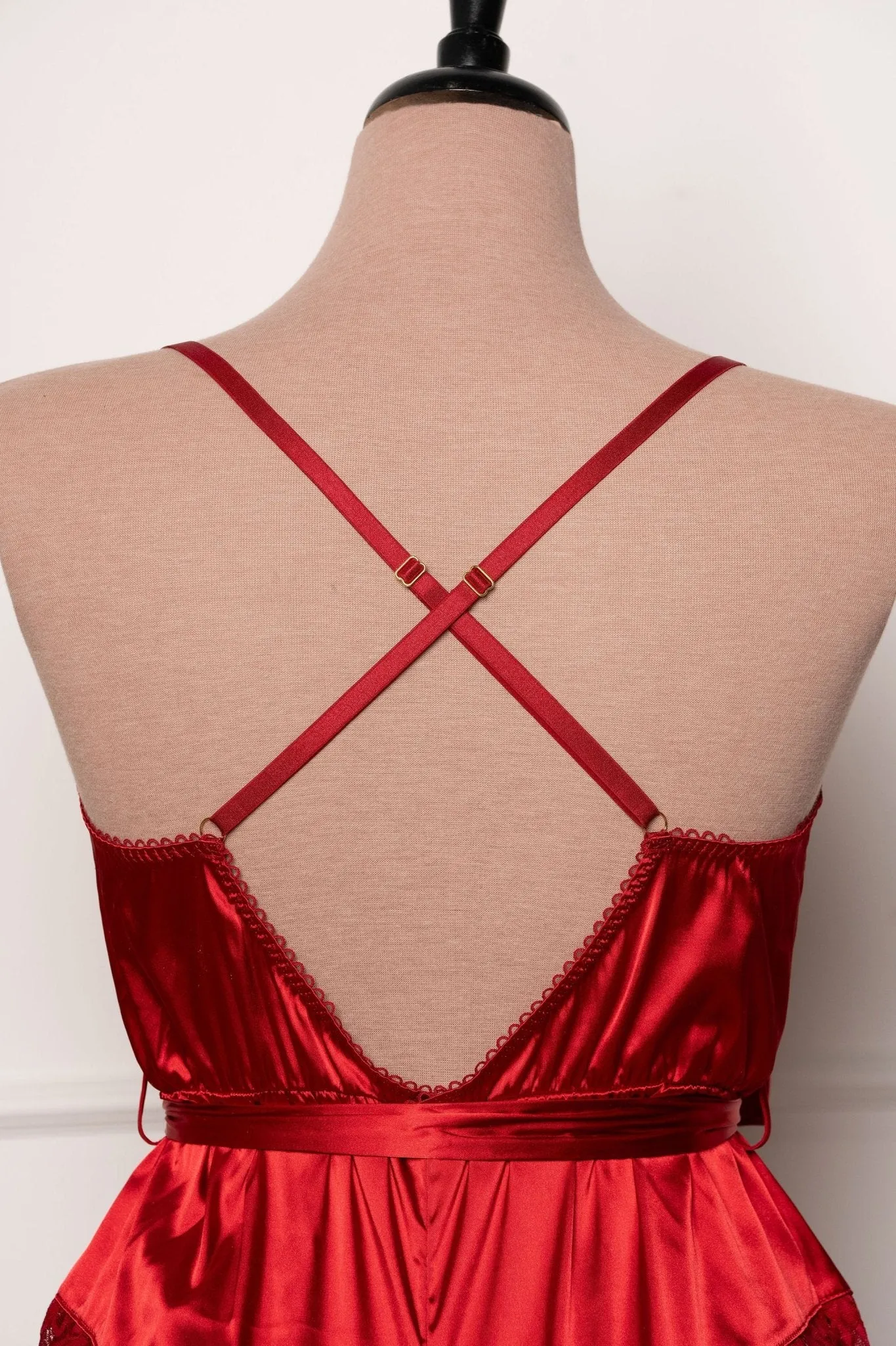 Lacy Satin Bow Romper - Red