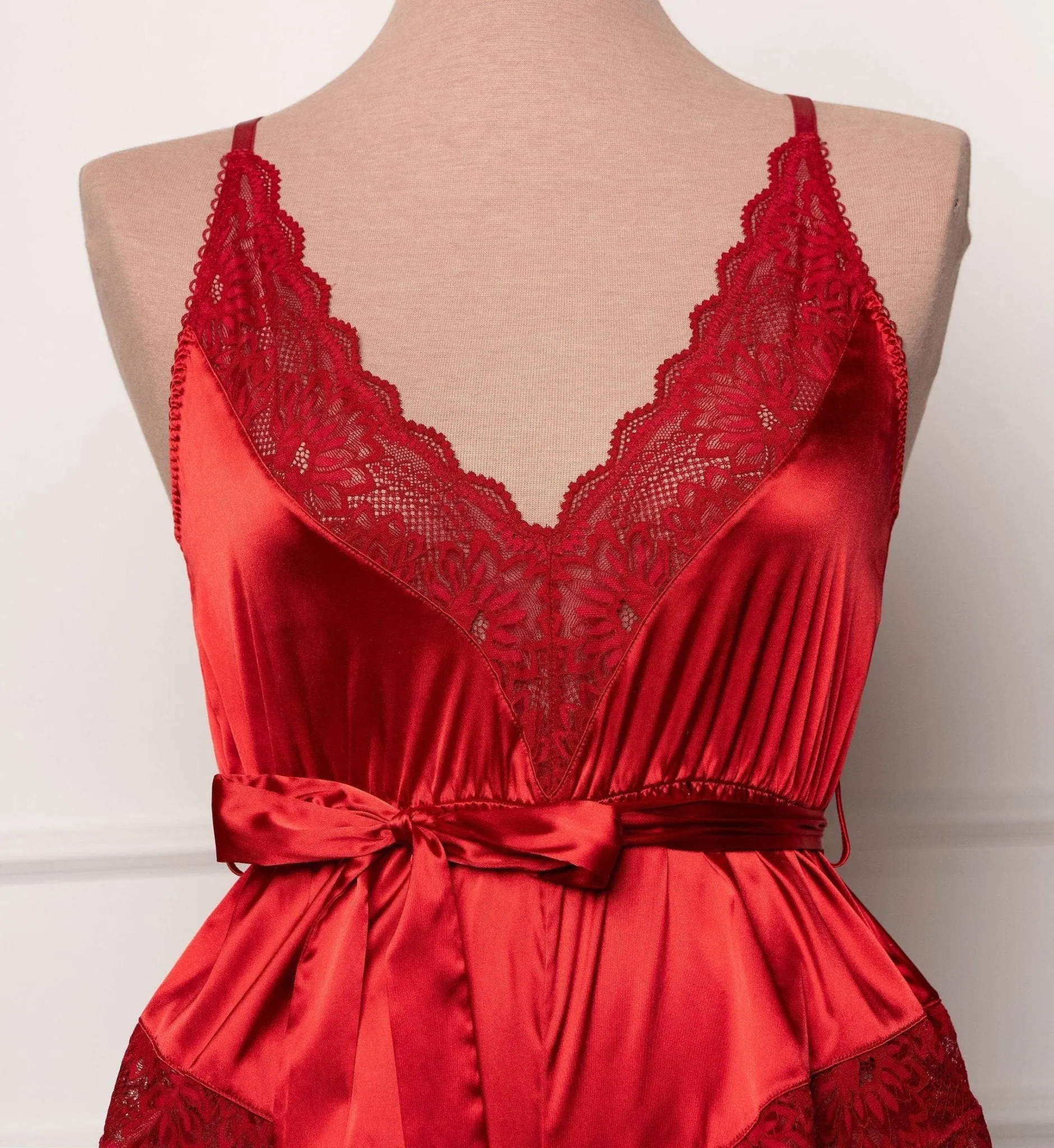 Lacy Satin Bow Romper - Red