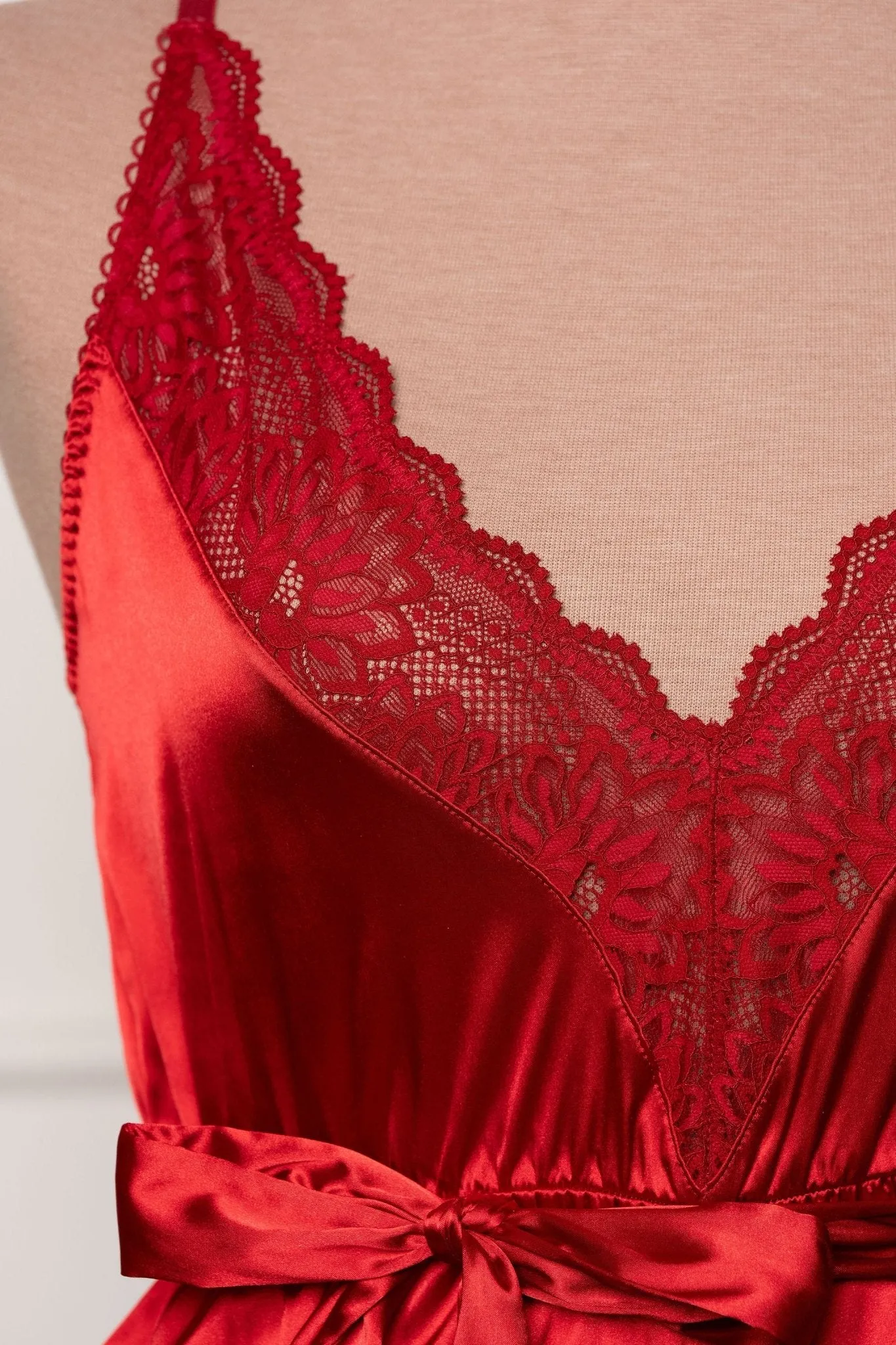 Lacy Satin Bow Romper - Red