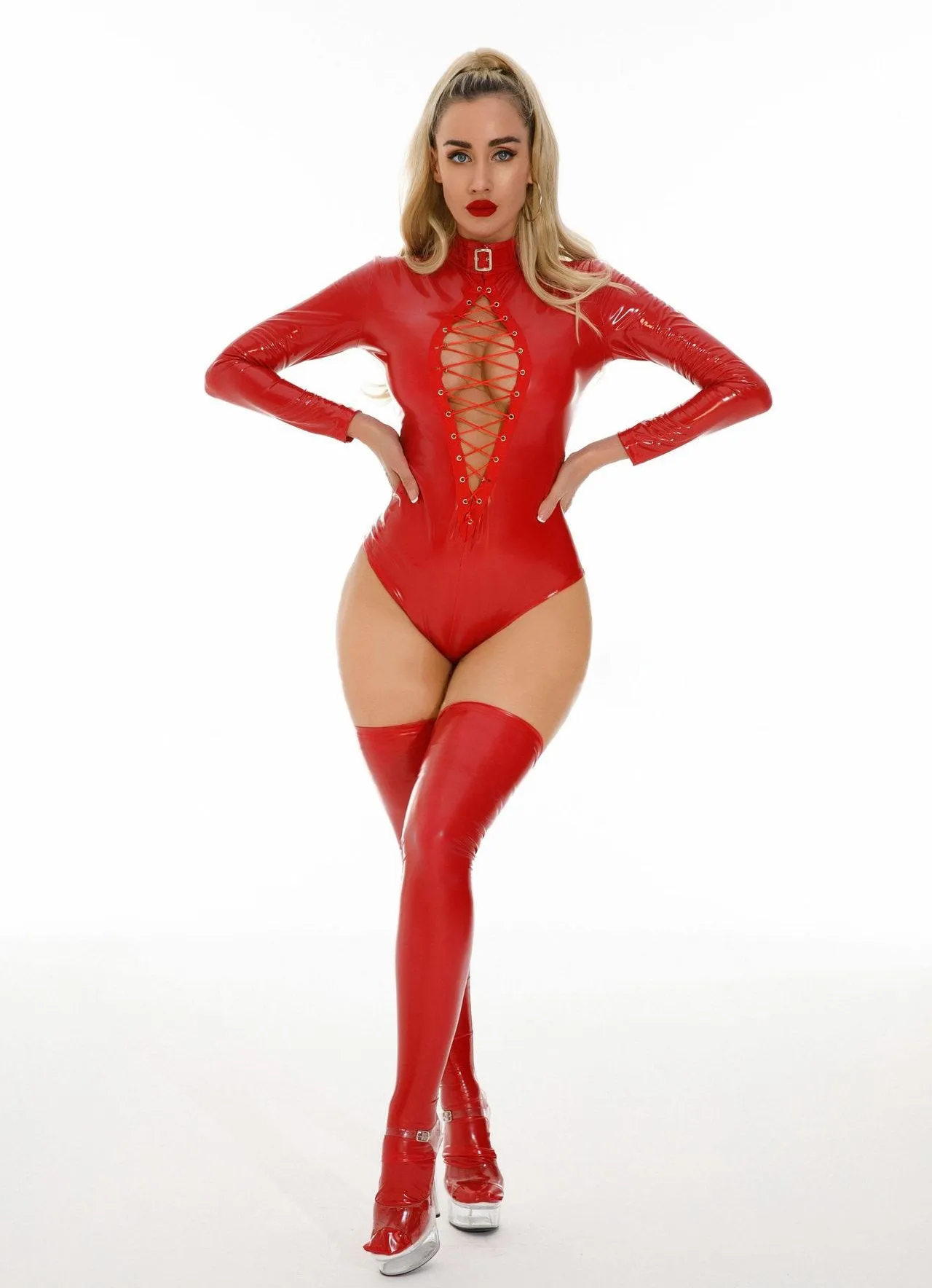 Latex Lace-up Eyelet Bodysuit
